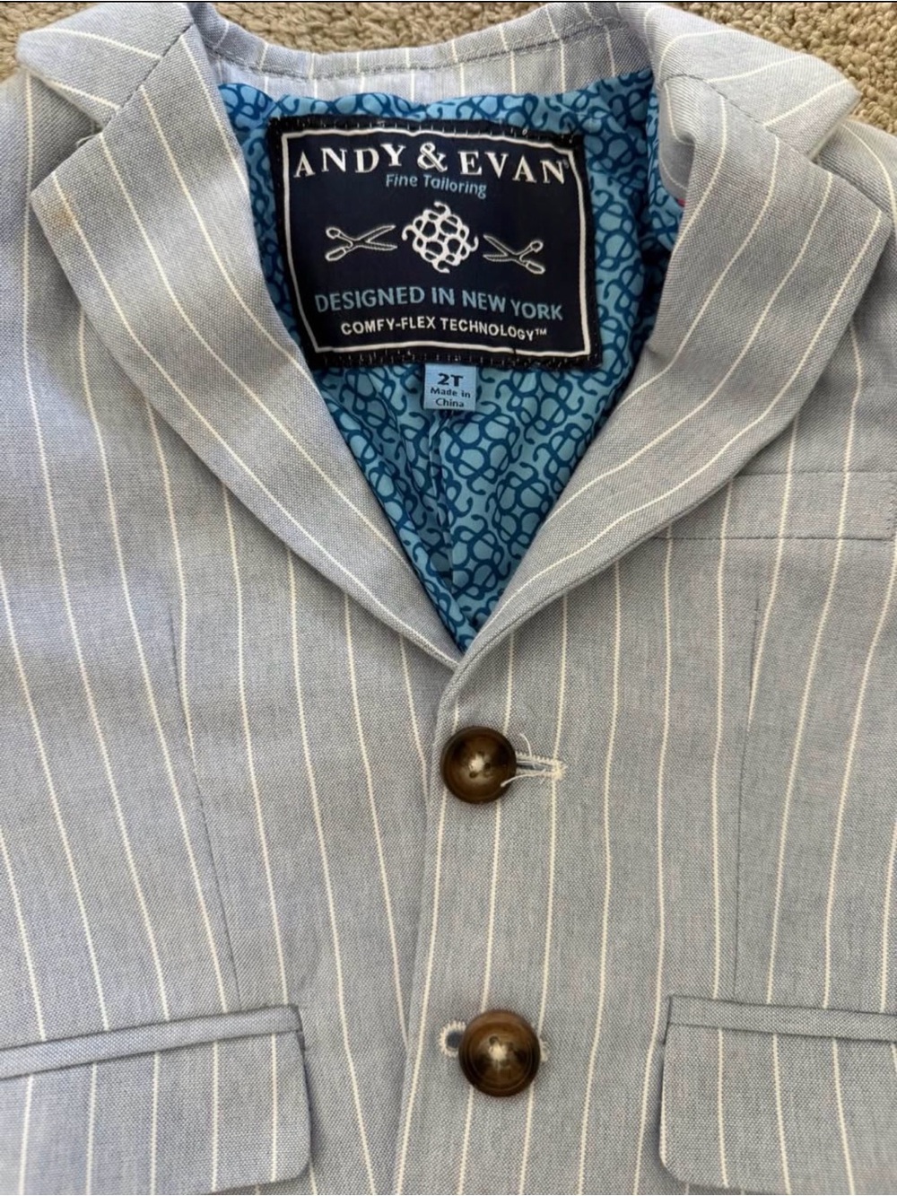 Andy & Evan Sky Blue Pinstripe Boys' Blazer with Blue Lining